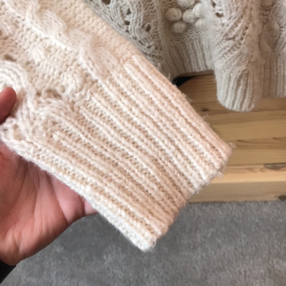 J. Crew Cable-knit Pointelle Sweater With Popcorn Flowers Cream Size Medium - Picture 6 of 10